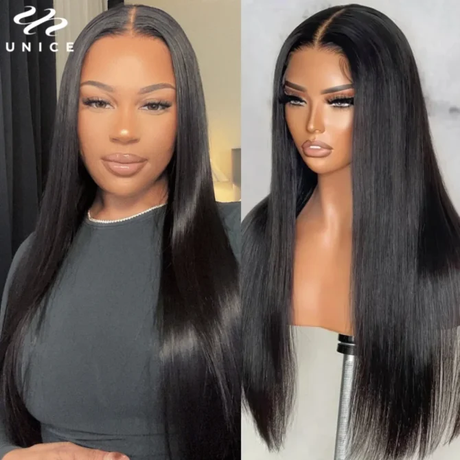UNice Hair 7x5 13x4 Straight Human Hair Lace Frontal Wig Pre Plucked Pre Cut Pre Bleached Glueless Human Hair Wigs 150% Density