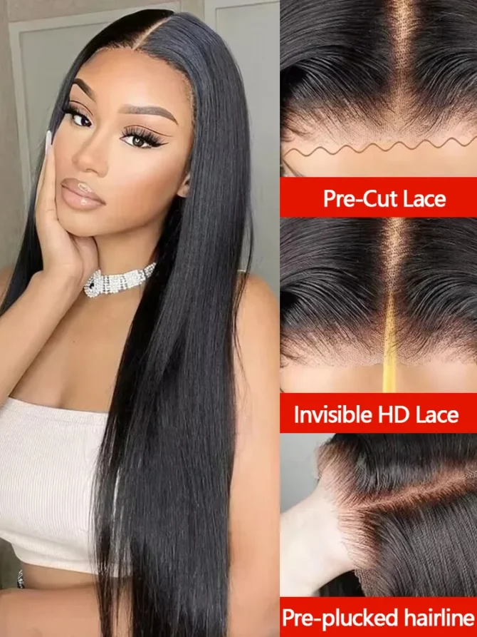 Crown Hair 220% Bone Straight Wear And Go 5x5 Glueless Wig 13x4 HD Lace Front Human Hair Wigs Pre Plucked 360 Full Frontal Wig - Image 2