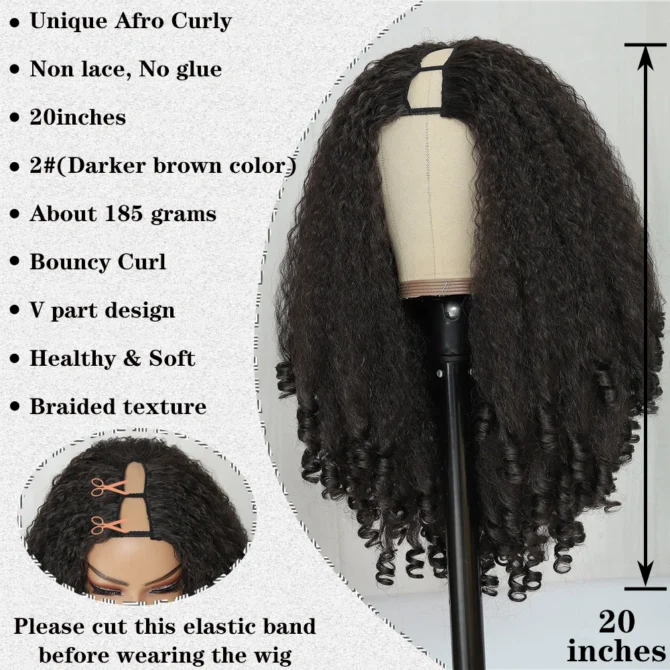 X-TRESS Afro Curly V Part Wig with Bouncy Curls Synthetic Kinky Straight Glueless Hair for Women No Leave out Clip in Half Wig - Image 2