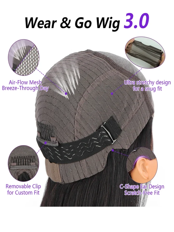 Crown Hair 220% Bone Straight Wear And Go 5x5 Glueless Wig 13x4 HD Lace Front Human Hair Wigs Pre Plucked 360 Full Frontal Wig - Image 3