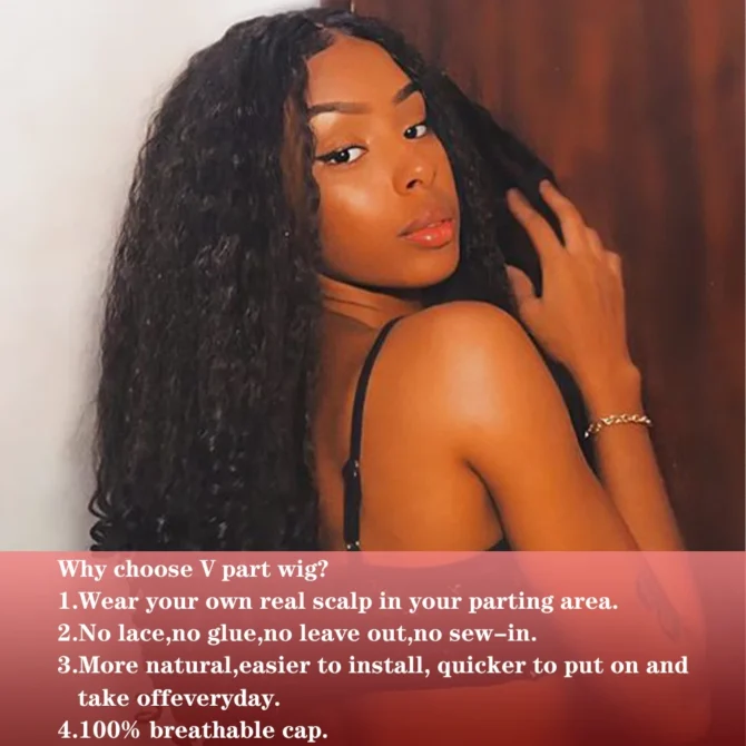 X-TRESS Afro Curly V Part Wig with Bouncy Curls Synthetic Kinky Straight Glueless Hair for Women No Leave out Clip in Half Wig - Image 4