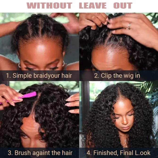 X-TRESS Afro Curly V Part Wig with Bouncy Curls Synthetic Kinky Straight Glueless Hair for Women No Leave out Clip in Half Wig - Image 6