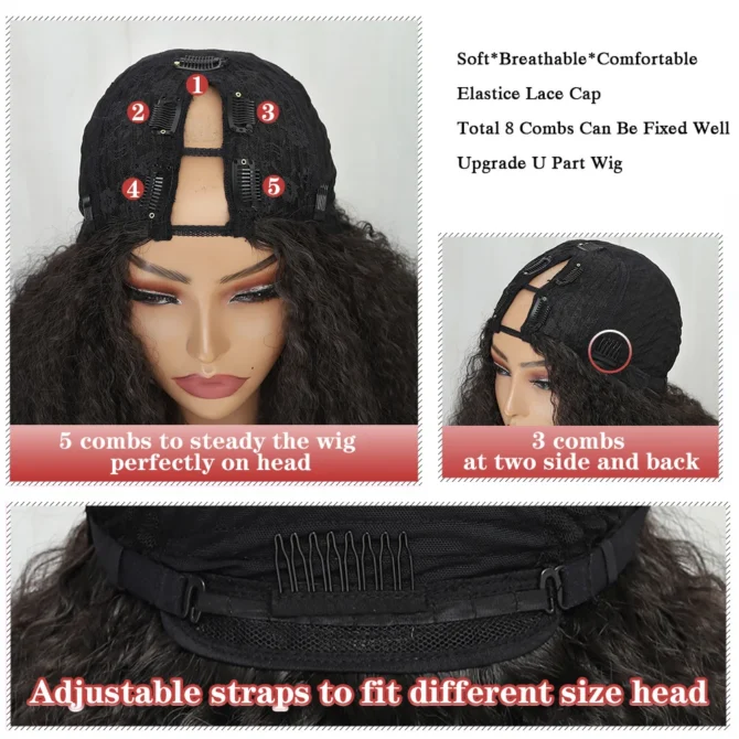 X-TRESS Afro Curly V Part Wig with Bouncy Curls Synthetic Kinky Straight Glueless Hair for Women No Leave out Clip in Half Wig - Image 5