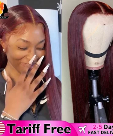 Peruvian Straight Hair 13X6 Lace Frontal Wig Human Hair Wigs 99J Dark Burgundy Pre-Plucked 180% Remy Human Hair Lace Front Wigs