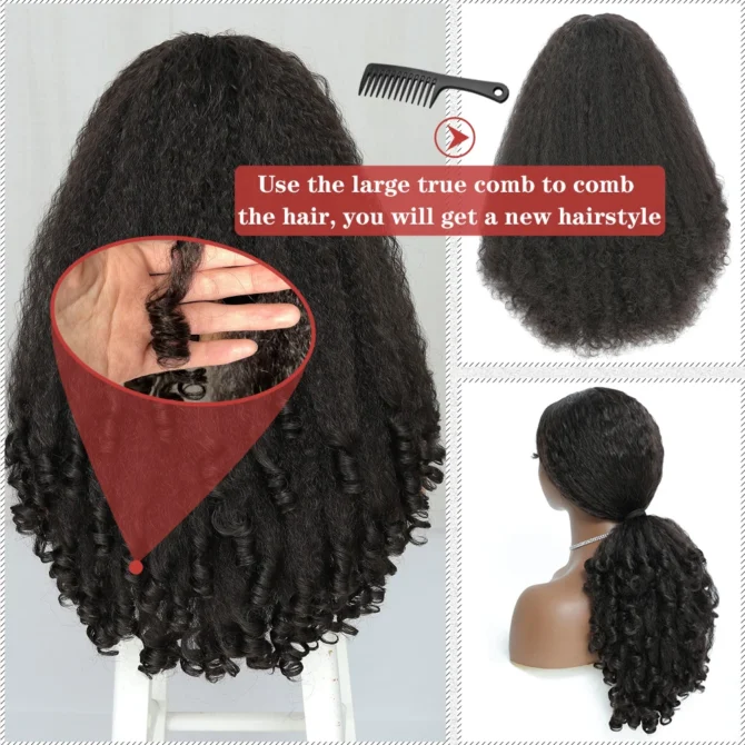 X-TRESS Afro Curly V Part Wig with Bouncy Curls Synthetic Kinky Straight Glueless Hair for Women No Leave out Clip in Half Wig - Image 3