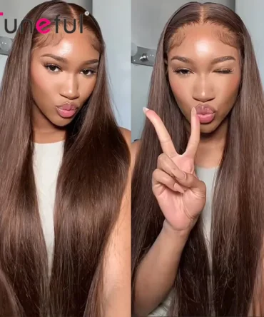 Premium Chocolate Brown Colored 13x4 HD Lace Front Human Hair Wigs Tuneful 30 Inch Raw Indian Straight Human Hair Frontal Wigs